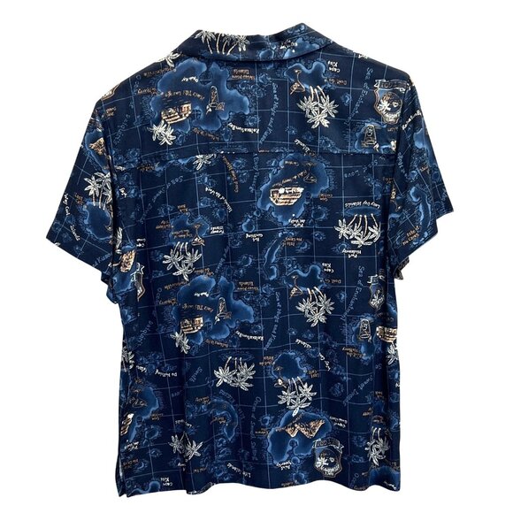 Caribbean Joe Youth Navy Blue Tropical Print Button-Up Shirt Medium 100% Rayon. - Picture 2 of 4